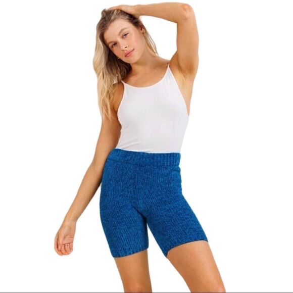 Blue Fuzzy Sweater Knit Malibu Bike Shorts - Picture 13 of 13